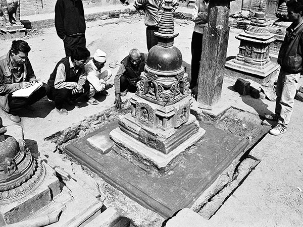 Rob sketching a chaitya/stupa at Vambaha, Nepal
